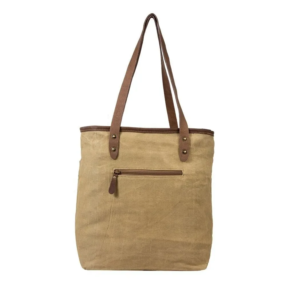 Myra Bag Handmade Vintage Tote Bag Upcycled Canvas & Cowhide Leather